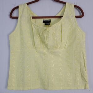 Vintage Sleeveless Floral Embroidered Top sz M yellow milkmaid cottagecore, New